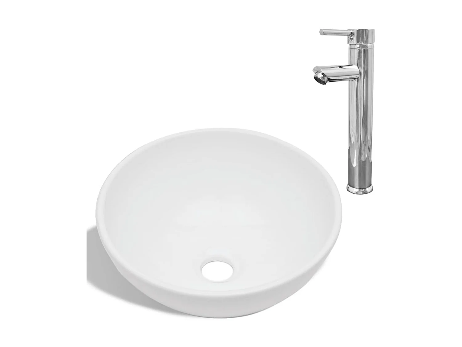 Lavatório com torneira misturadora cerâmica redondo branco PT372160