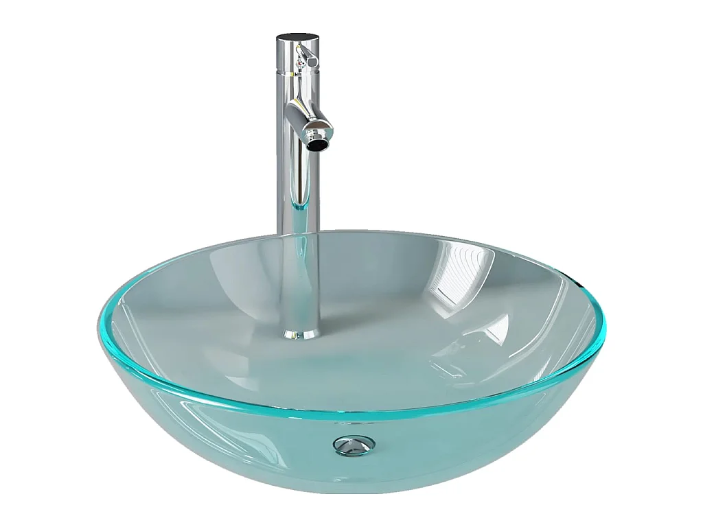 Lavabo con grifo y tapón pulsador cristal templado transparente ES66275