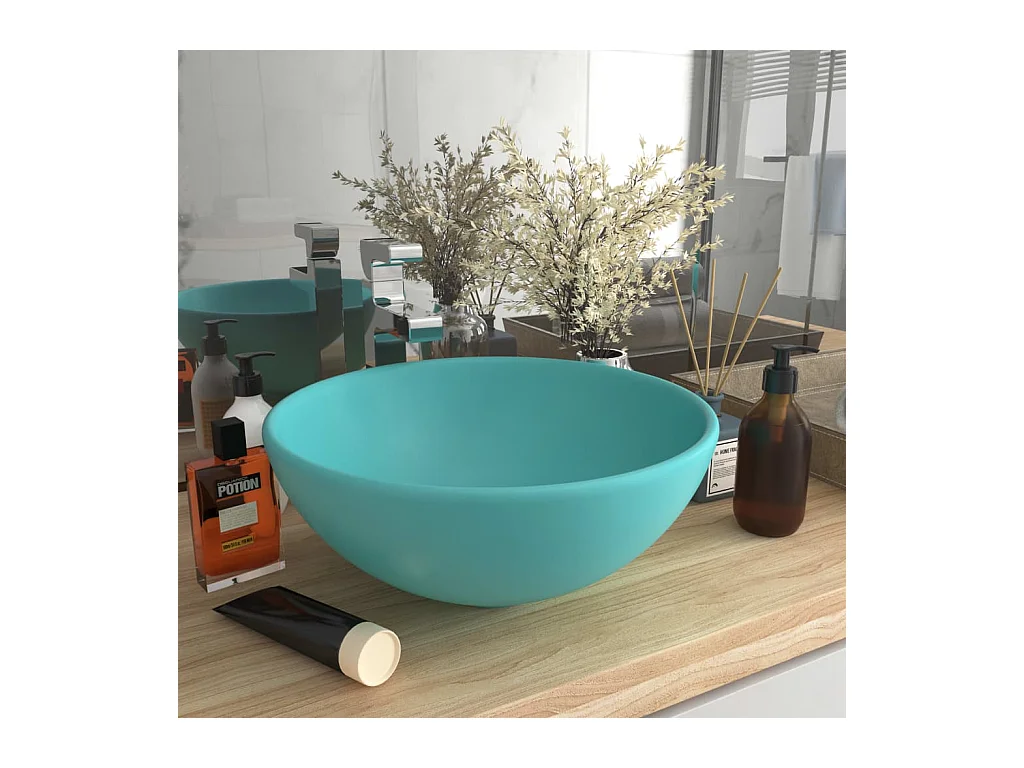 Vasque rond de salle de bain Vert clair mat 32,5x14cm Céramique WVGQ3491