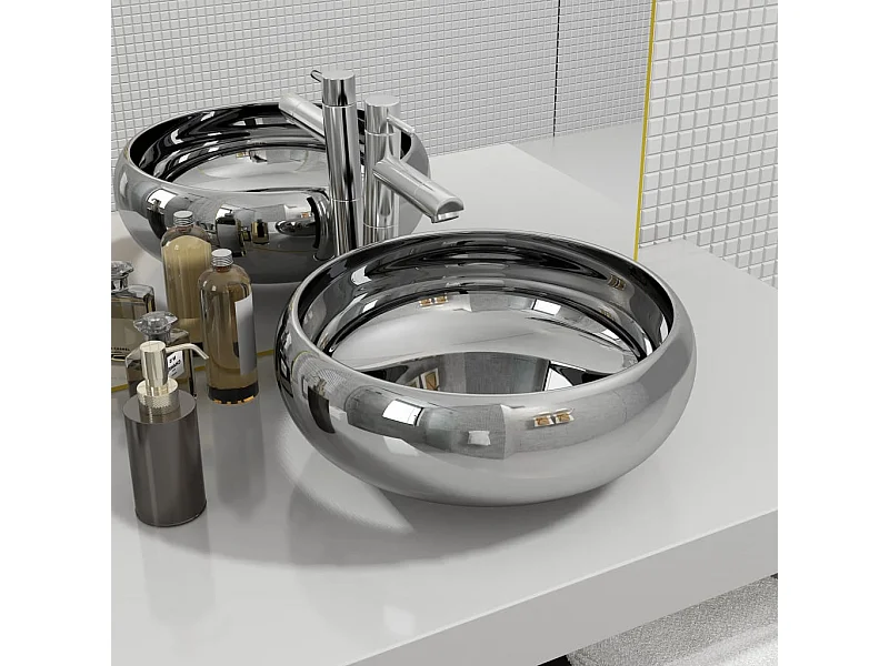 Lavabo 40x15 cm cerámica plateado ES66271