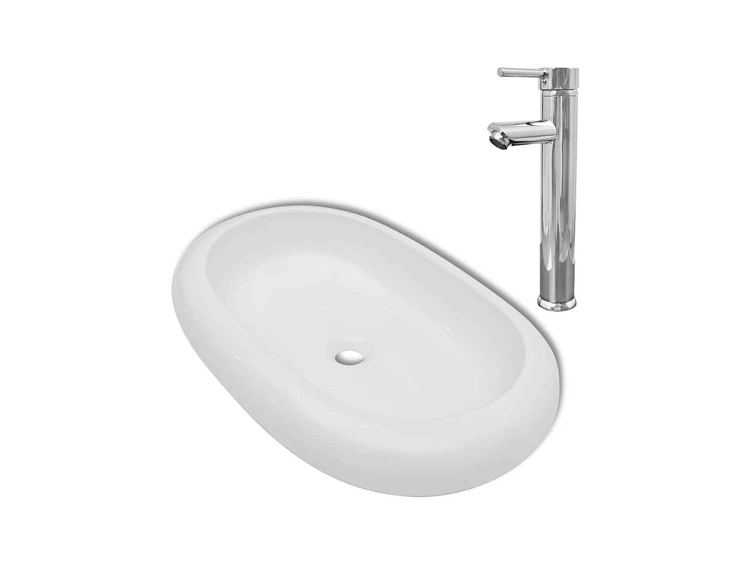 Vasque de salle de bain avec mitigeur Céramique Ovale Blanc WVGQ2304