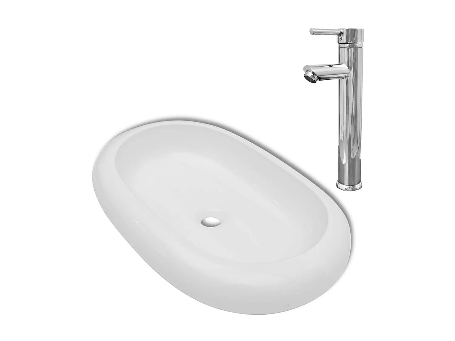 Vasque de salle de bain avec mitigeur Céramique Ovale Blanc WVGQ2304
