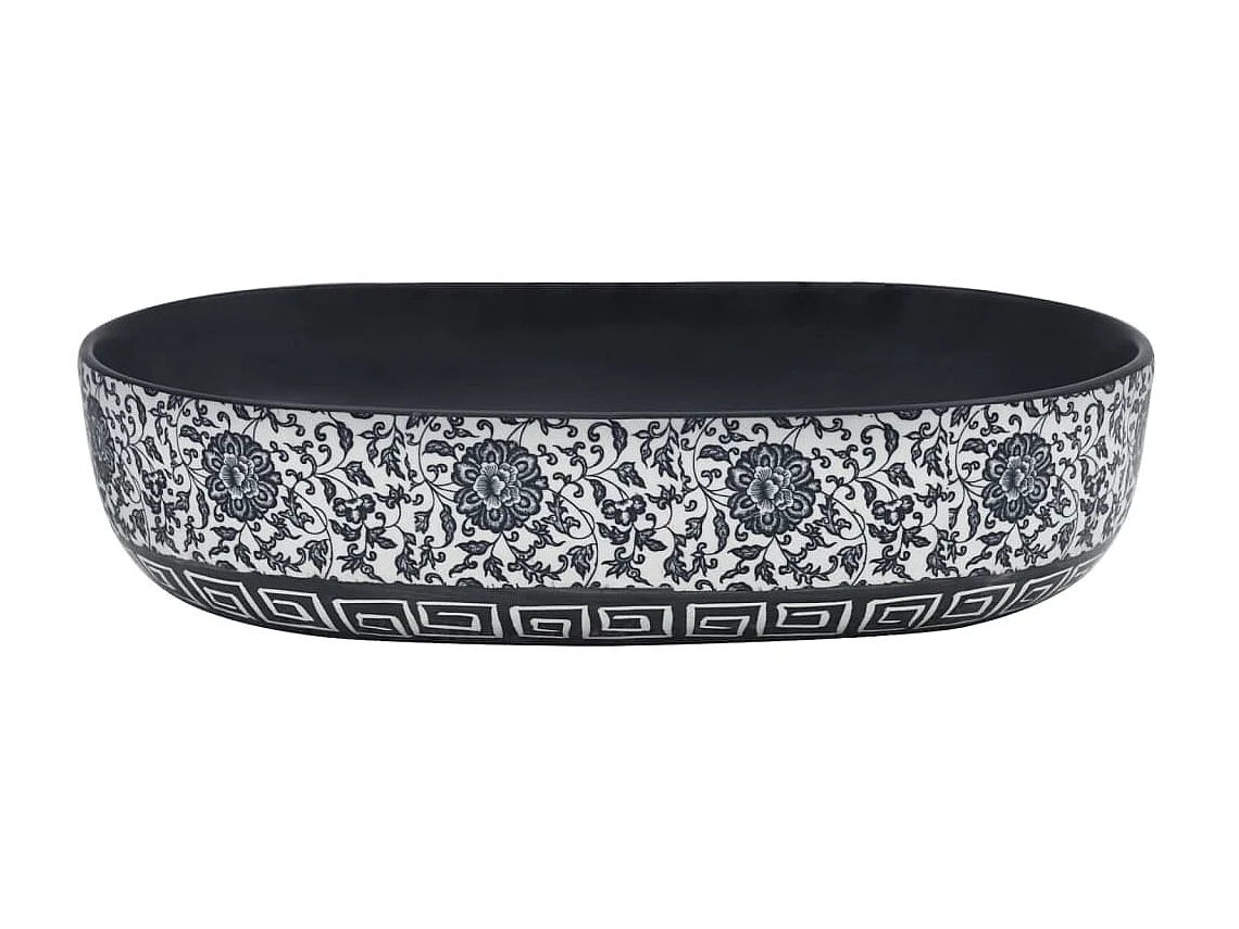 Lavatório de bancada oval 59x40x14 cm cerâmica preto e azul PT384173