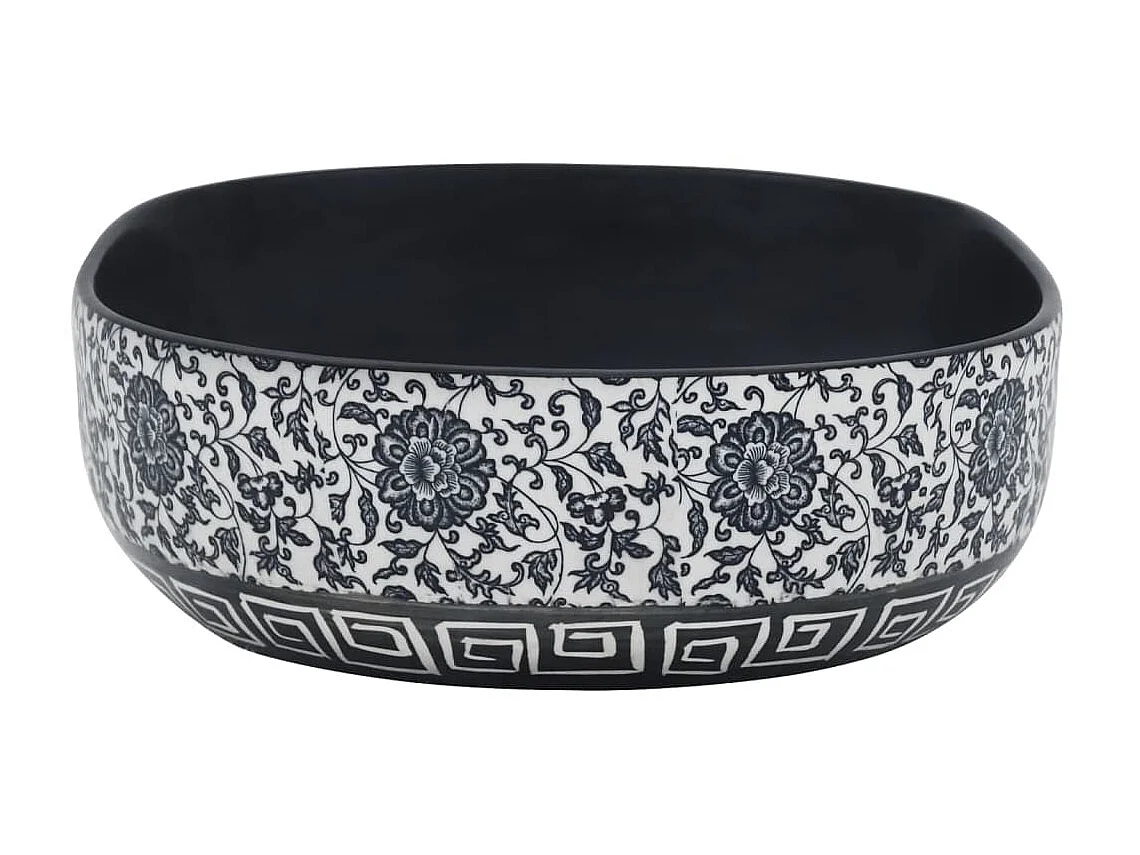 Lavatório de bancada oval 59x40x14 cm cerâmica preto e azul PT384173