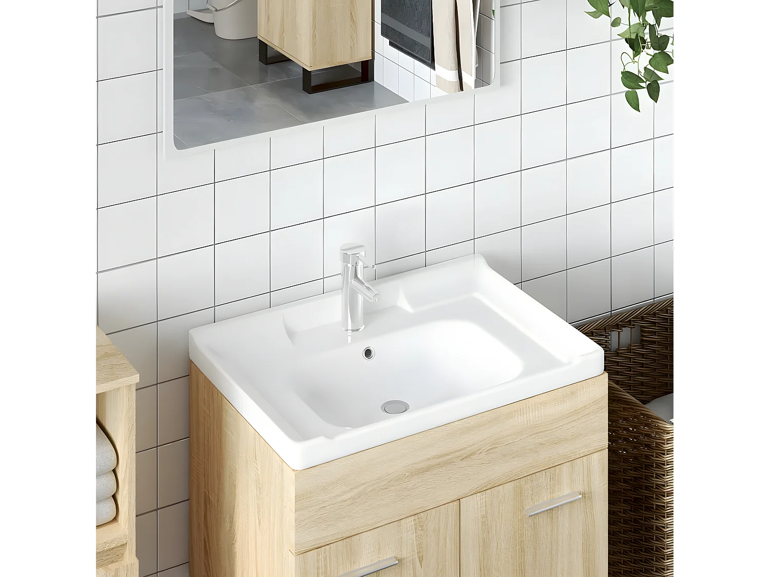Lavabo de baño rectangular cerámica blanco 71x48x23 cm ES66243