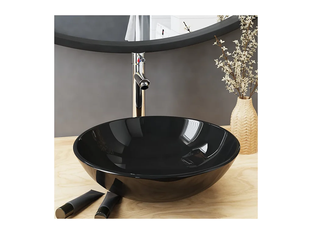 Vasque de bain avec robinet et drain à poussoir Verre trempé WVGQ8536
