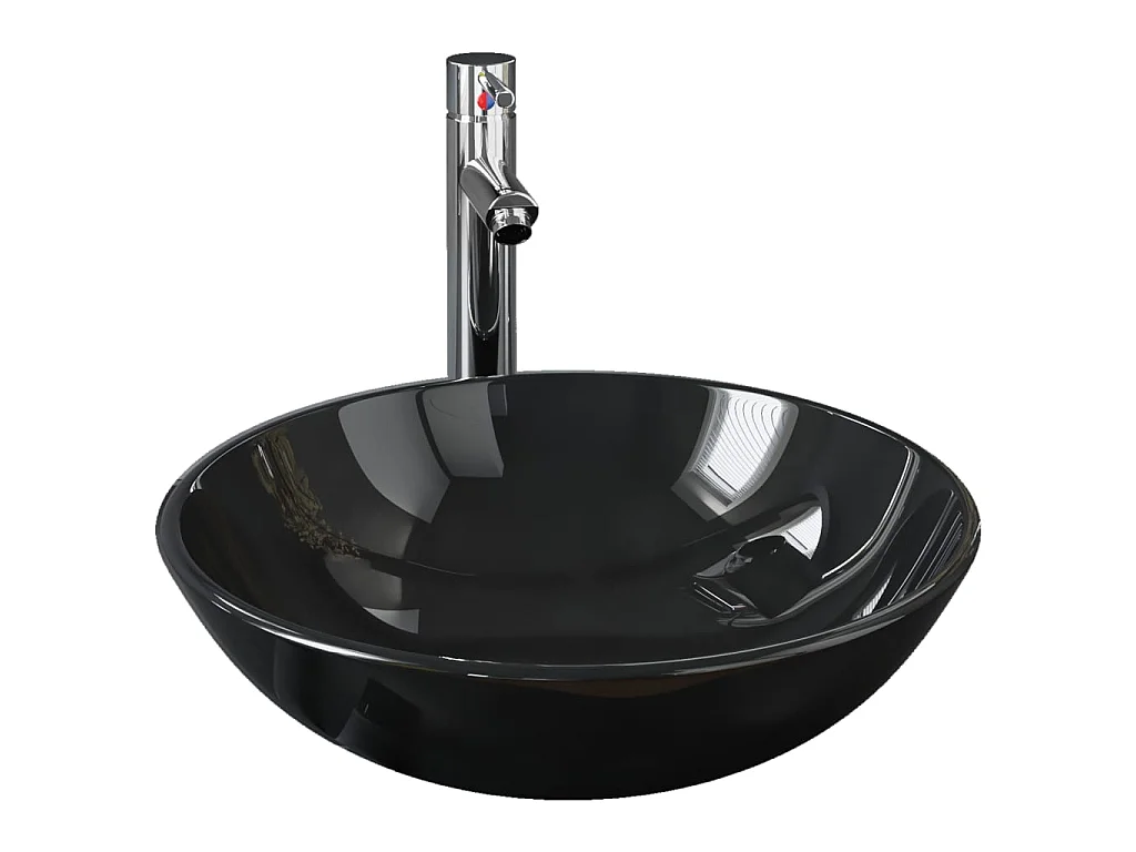 Vasque de bain avec robinet et drain à poussoir Verre trempé WVGQ8536
