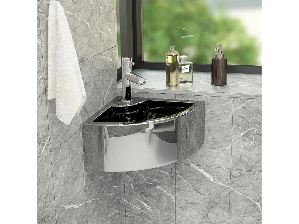 Lavatório com extravasamento 45x32x12,5 cm cerâmica prateado PT806449