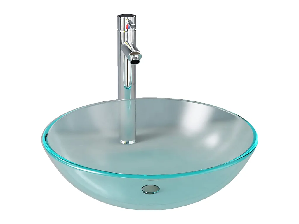 Vasque de bain avec robinet et drain à poussoir Verre trempé WVGQ6168