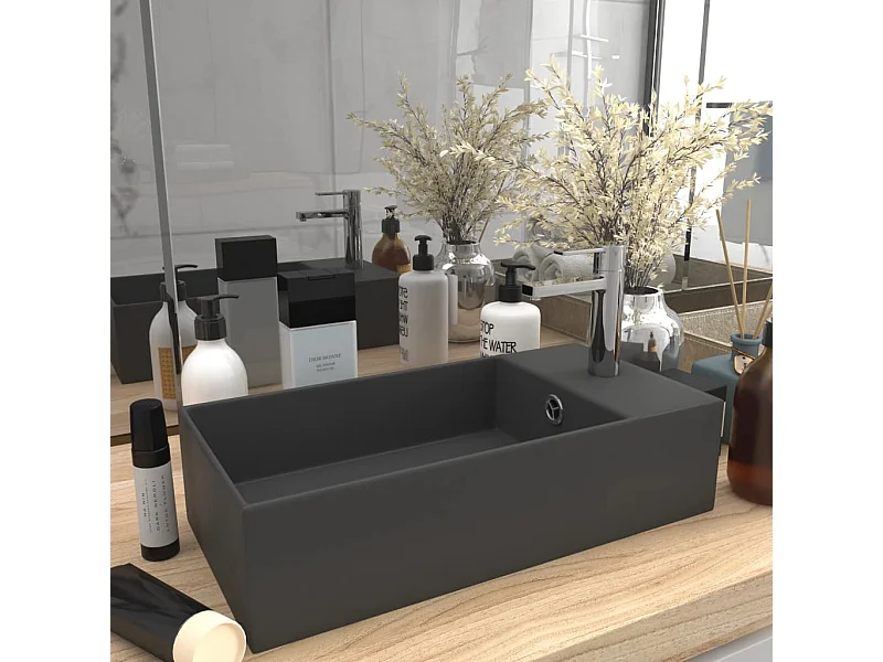 Lavabo con rebosadero cerámica gris oscuro ES66346