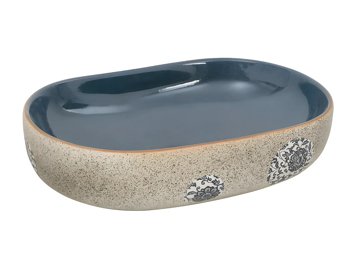 Lavabo sobre encimera ovalado arena y azul cerámica 59x40x14 cm ES66238