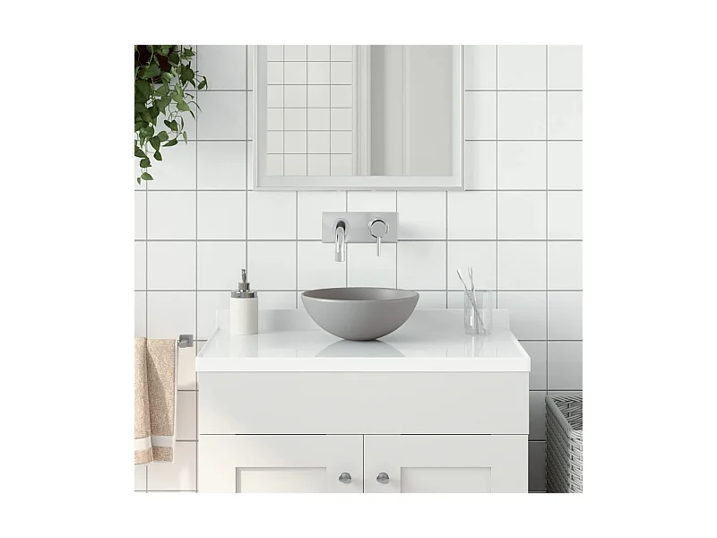 Lavabo de cuarto de baño redondo cerámica gris claro ES66424