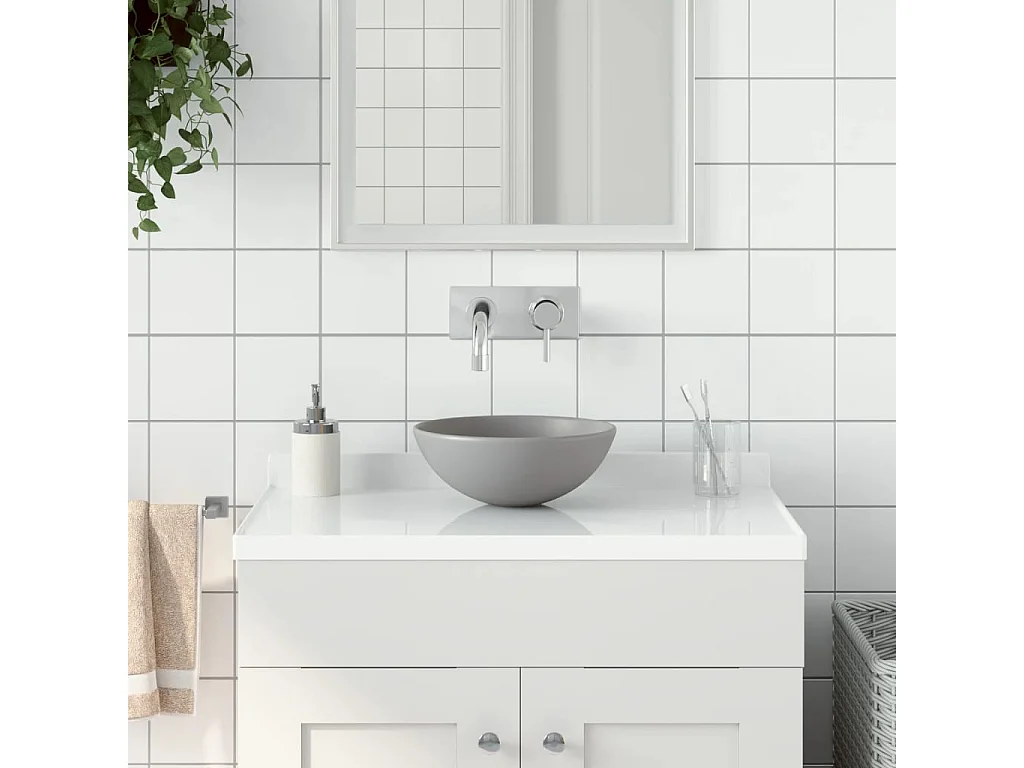 Lavabo de cuarto de baño redondo cerámica gris claro ES66424