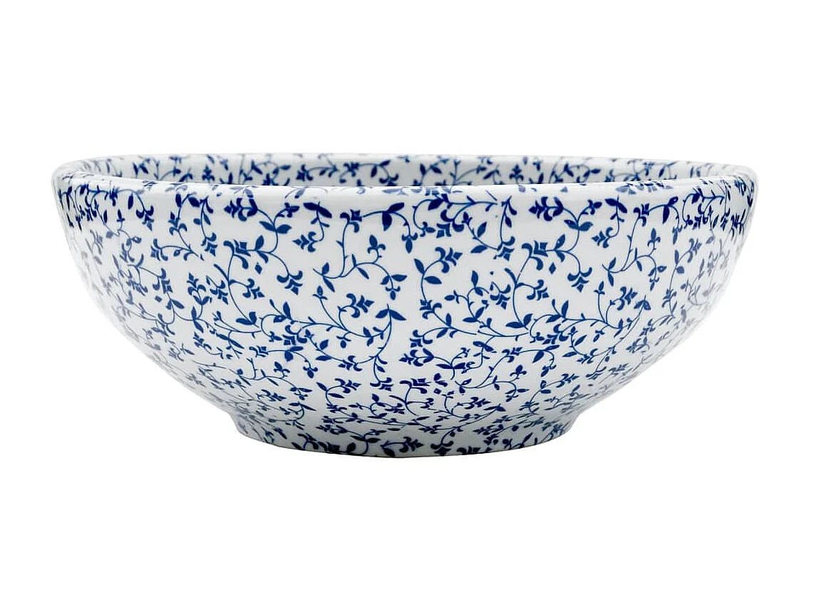Pia de bancada redonda Φ41x14 cm cerâmica azul e branco PT156411
