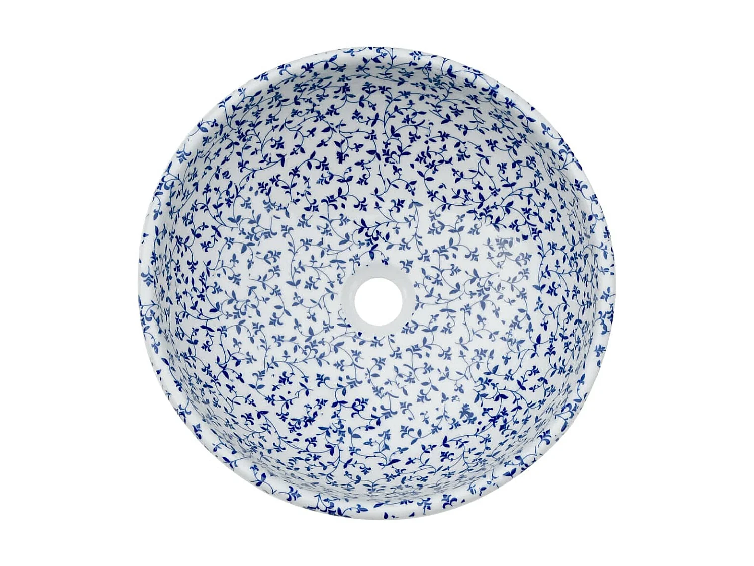 Pia de bancada redonda Φ41x14 cm cerâmica azul e branco PT156411