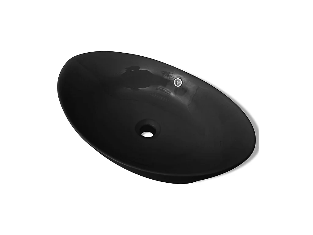 Lavabo Oval de cerámica negra de lujo con desagüe, 59 x 38,5 cm ES66547