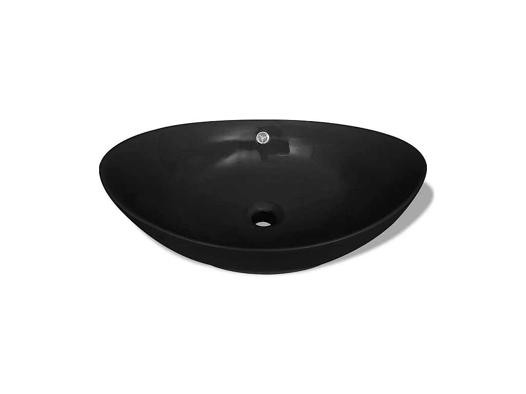 Lavabo Oval de cerámica negra de lujo con desagüe, 59 x 38,5 cm ES66547
