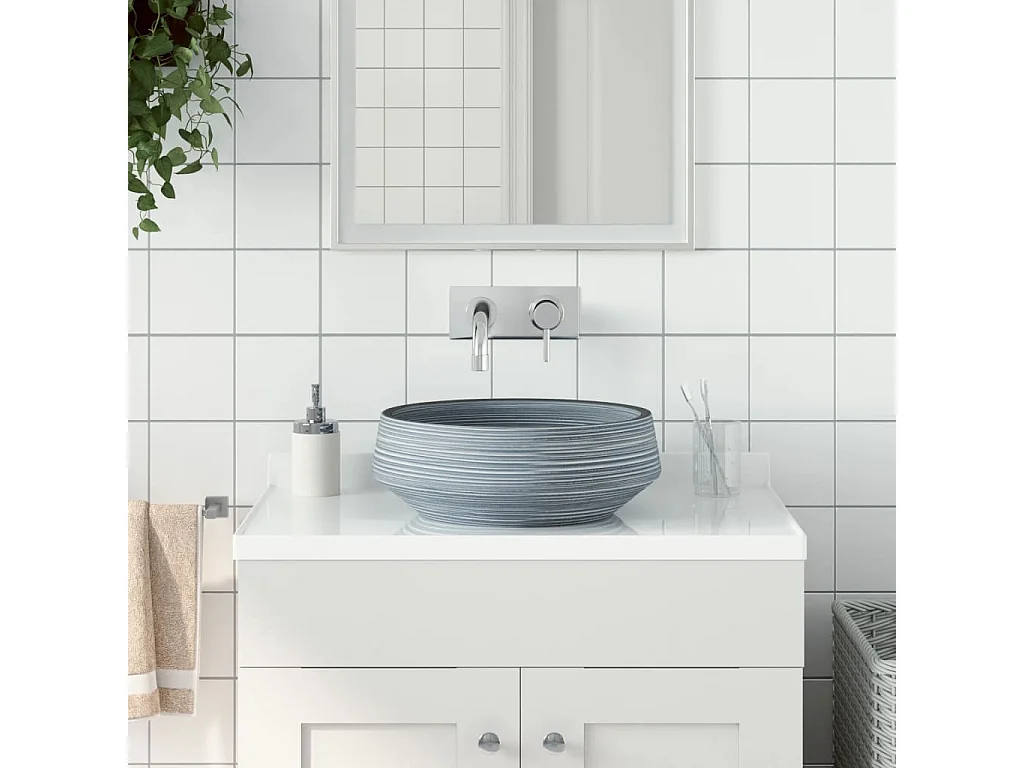 Lavabo sobre encimera redondo cerámica gris Φ41x14 cm ES66259