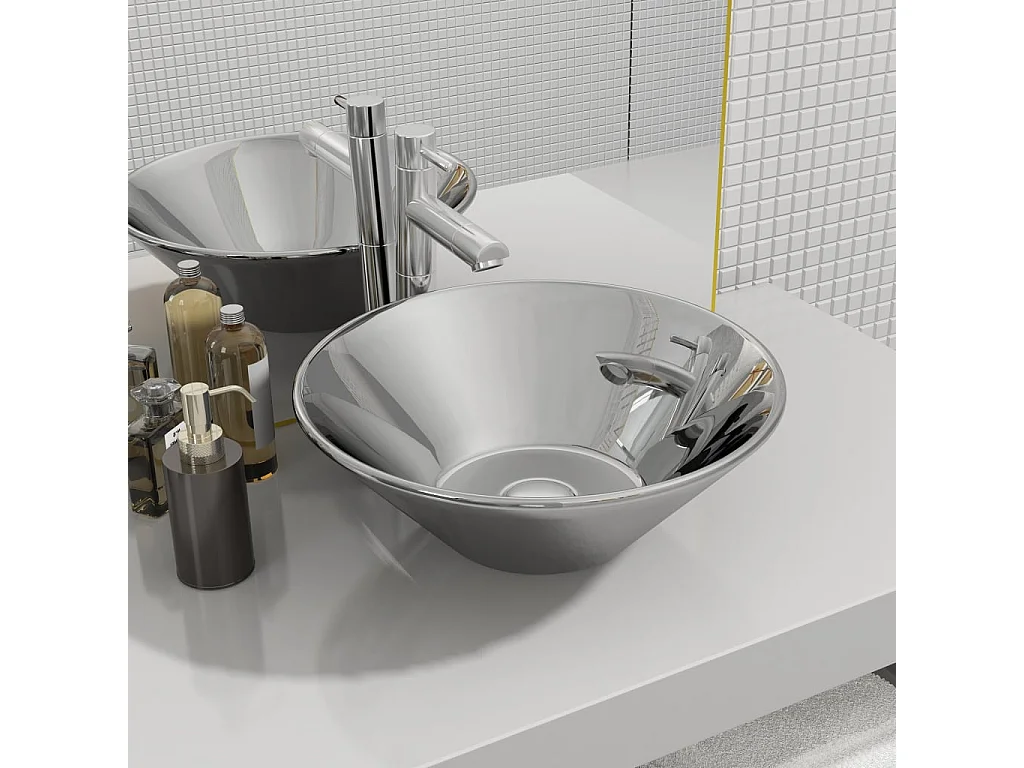 Lavabo 42x14 cm cerámica plateado ES66624