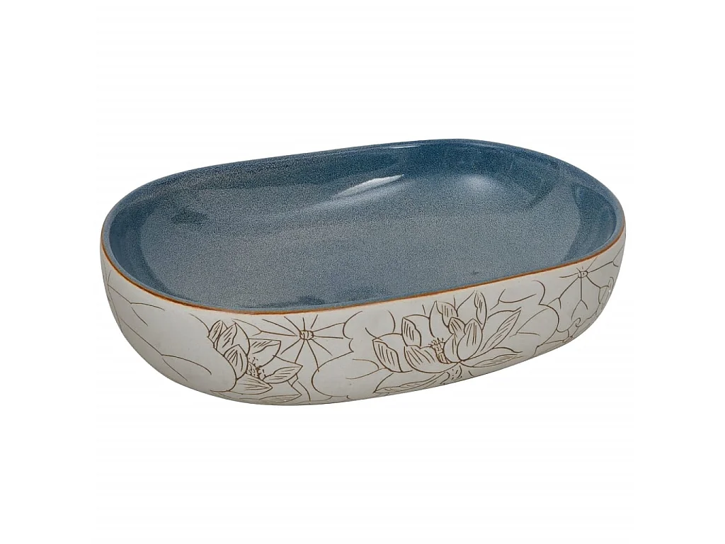 Lavabo sobre encimera ovalado cerámica arena y azul 59x40x14 cm ES66398