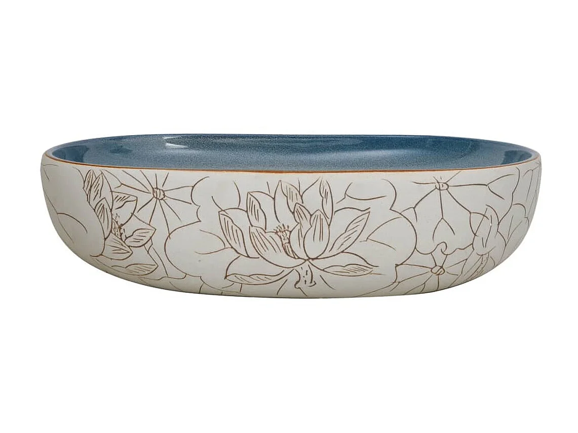 Lavabo sobre encimera ovalado cerámica arena y azul 59x40x14 cm ES66398