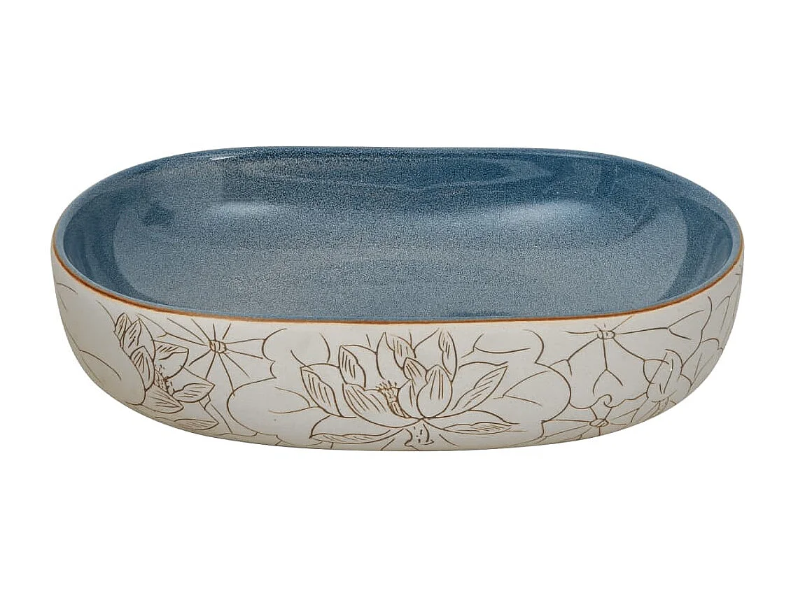 Lavabo sobre encimera ovalado cerámica arena y azul 59x40x14 cm ES66398