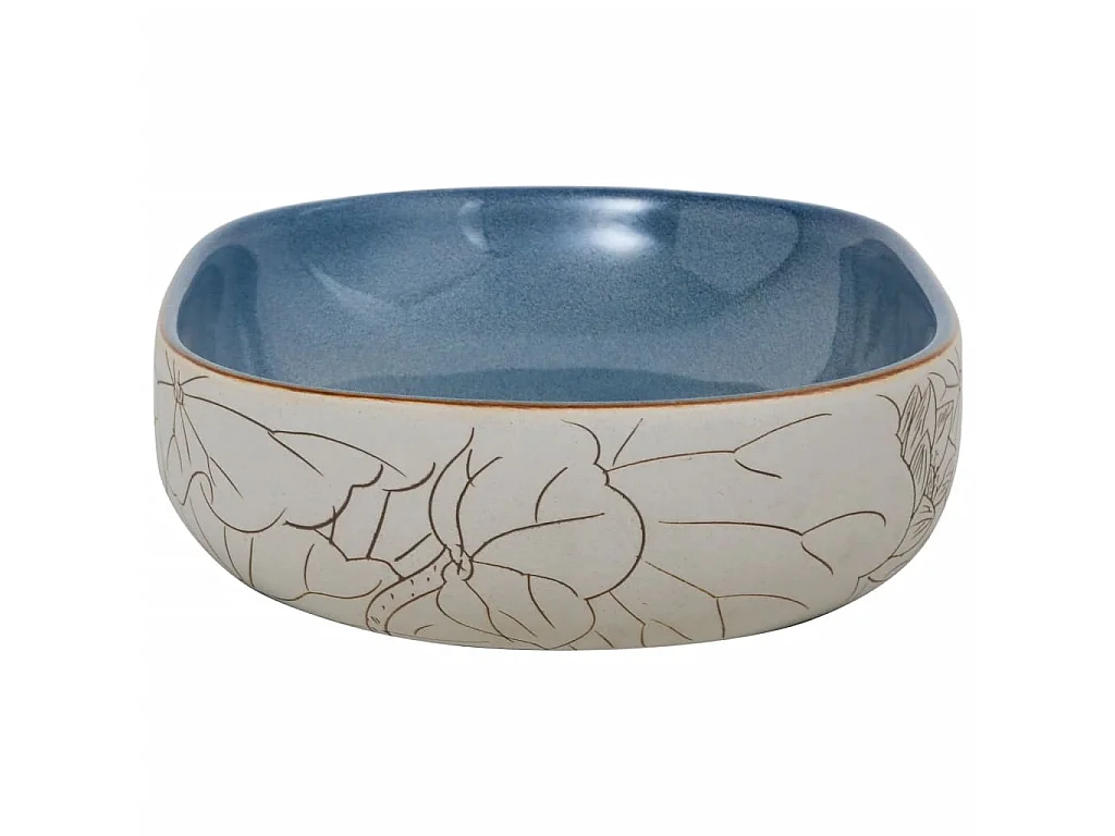 Lavabo sobre encimera ovalado cerámica arena y azul 59x40x14 cm ES66398