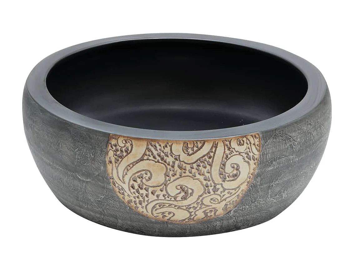 Lavatório de bancada redondo Φ41x14 cm cerâmica preto/castanho PT489908