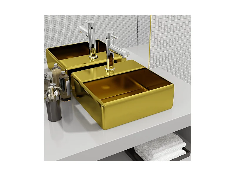 Lavabo con orificio para grifo 38x30x11,5 cm cerámica dorado ES66326
