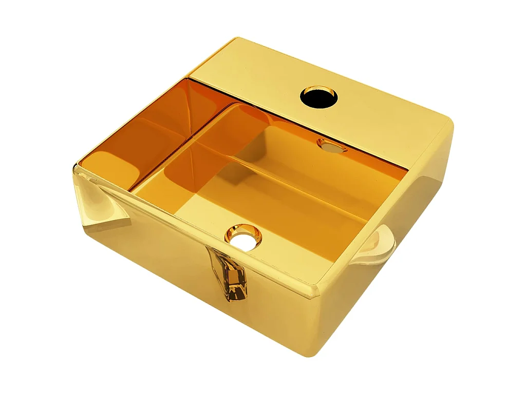 Lavatório c/ orifício torneira 38x30x11,5 cm cerâmica dourado PT249659