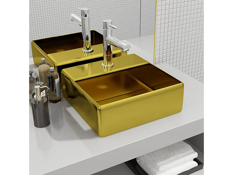 Lavatório c/ orifício torneira 38x30x11,5 cm cerâmica dourado PT249659