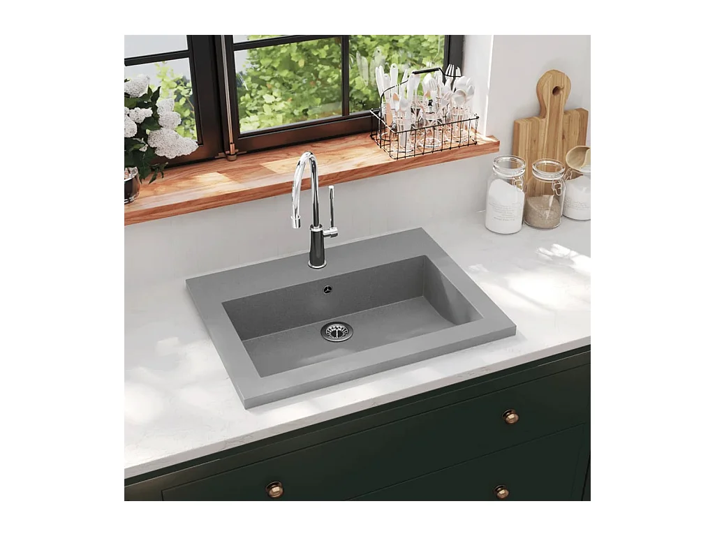 Vasque en granit 600 x 450 x 120 mm Gris WVGQ1971