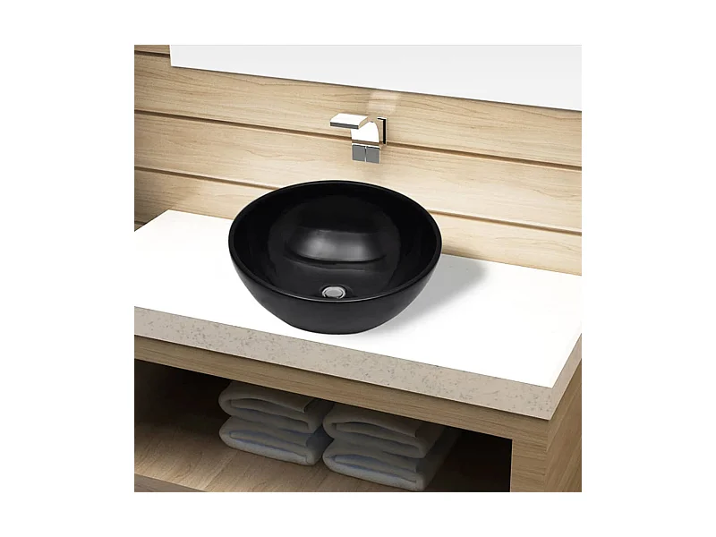 Lavatório cerâmica redondo preto PT370776