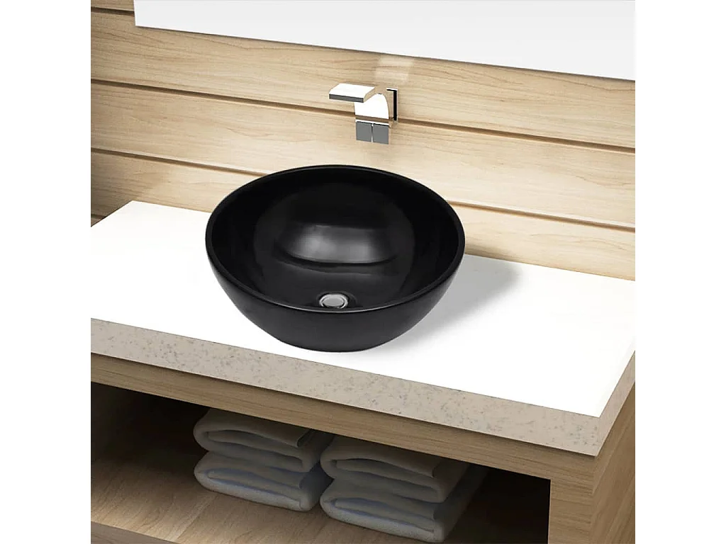 Vasque rond céramique Noir pour salle de bain WVGQ5036