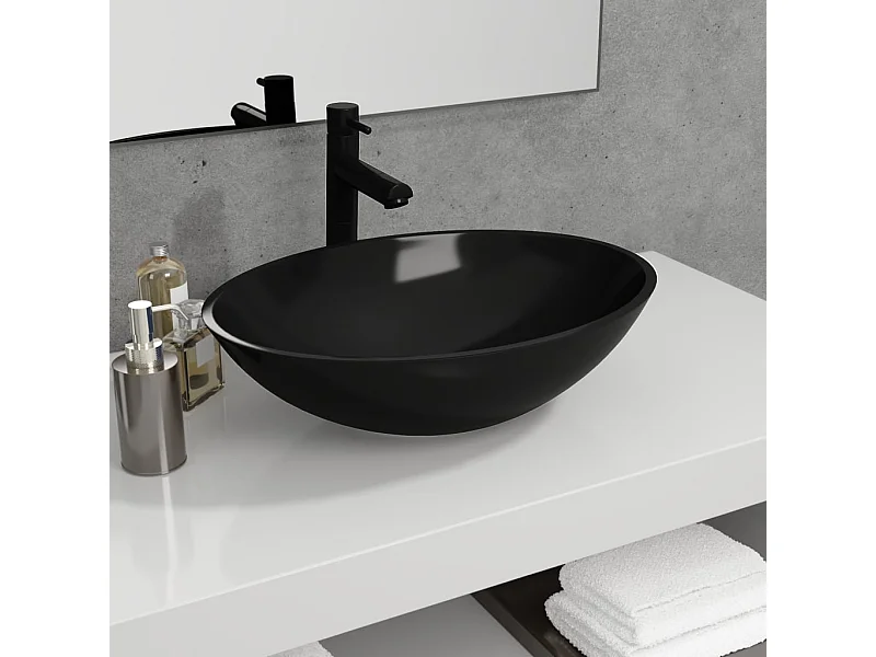 Lavatório 50x37x14 cm vidro preto PT556817