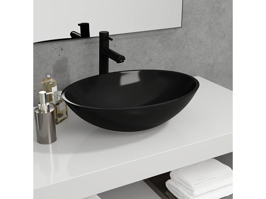 Lavatório 50x37x14 cm vidro preto PT556817