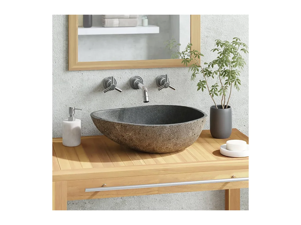Lavabo de piedra de río ovalado 37-46 cm ES66449