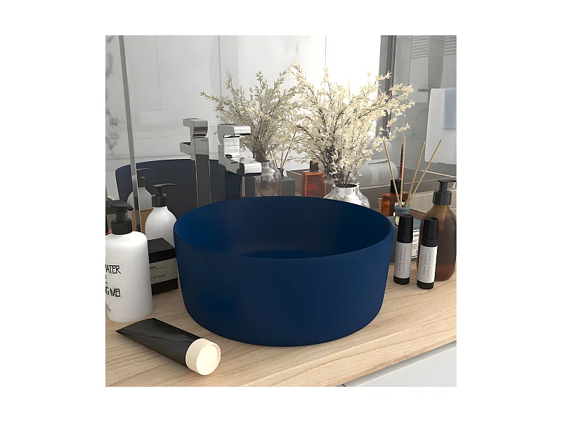 Lavabo de lujo redondo cerámica azul oscuro mate 40x15 cm ES66241