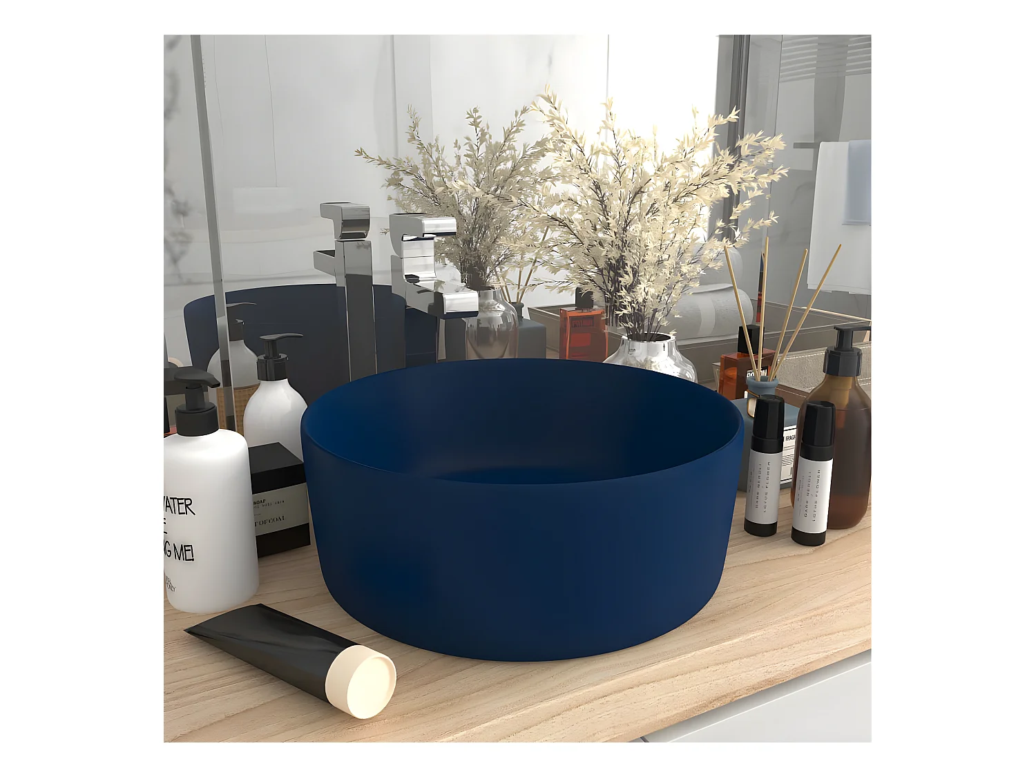 Vasque rond de luxe Bleu foncé mat 40x15 cm Céramique WVGQ3128
