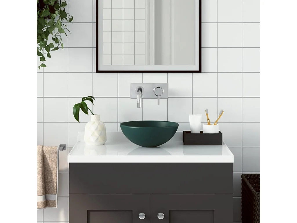 Lavabo de cuarto de baño redondo cerámica verde oscuro ES66478