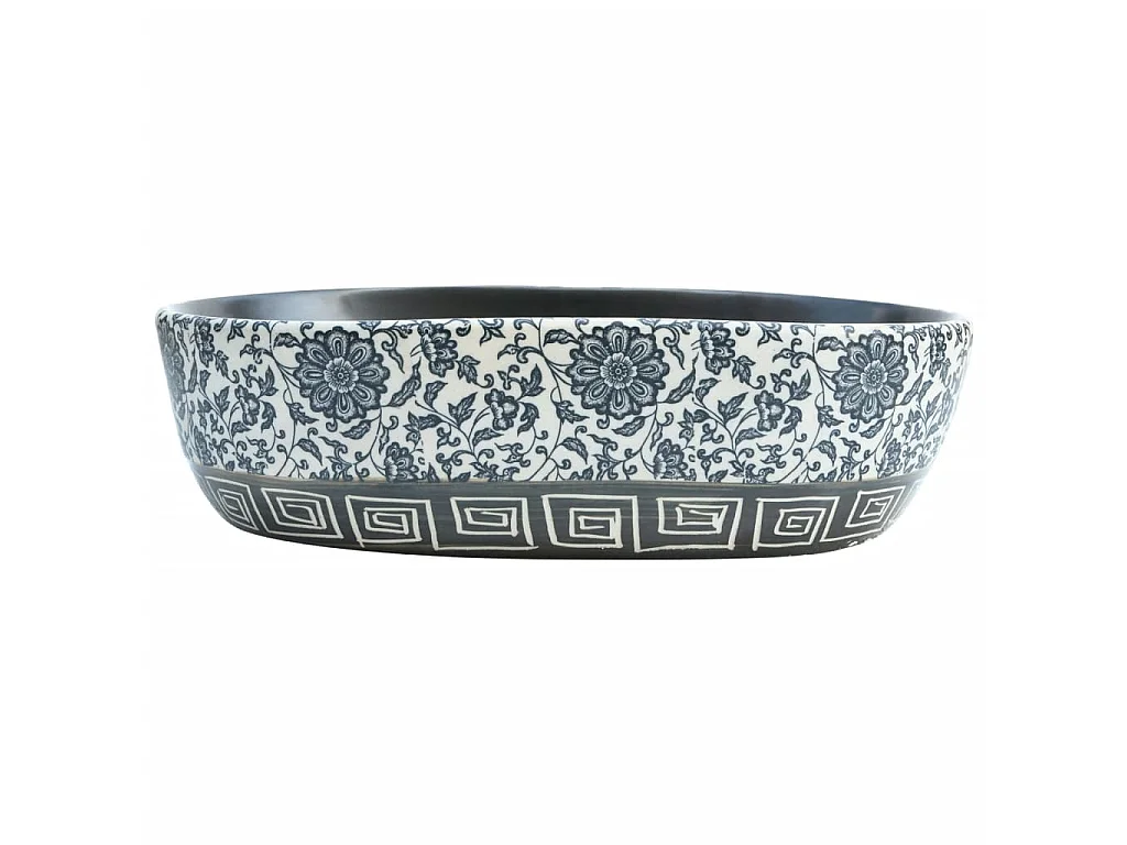 Lavatório de bancada oval 47x33x13 cm cerâmica preto e azul PT100257