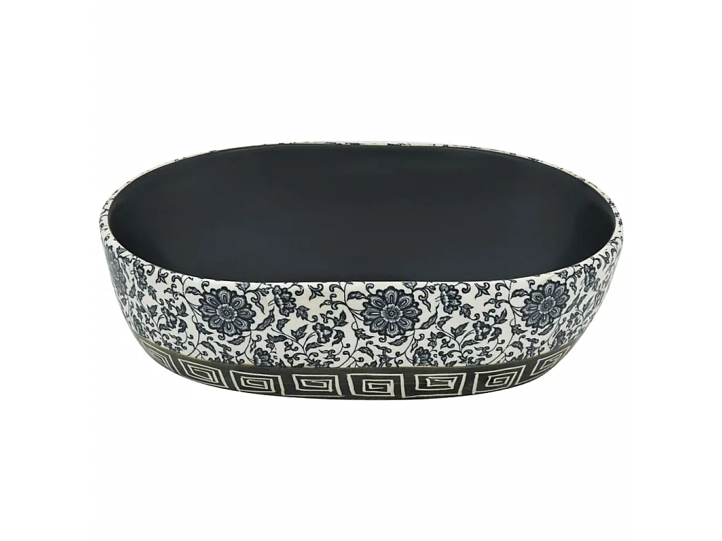 Lavatório de bancada oval 47x33x13 cm cerâmica preto e azul PT100257