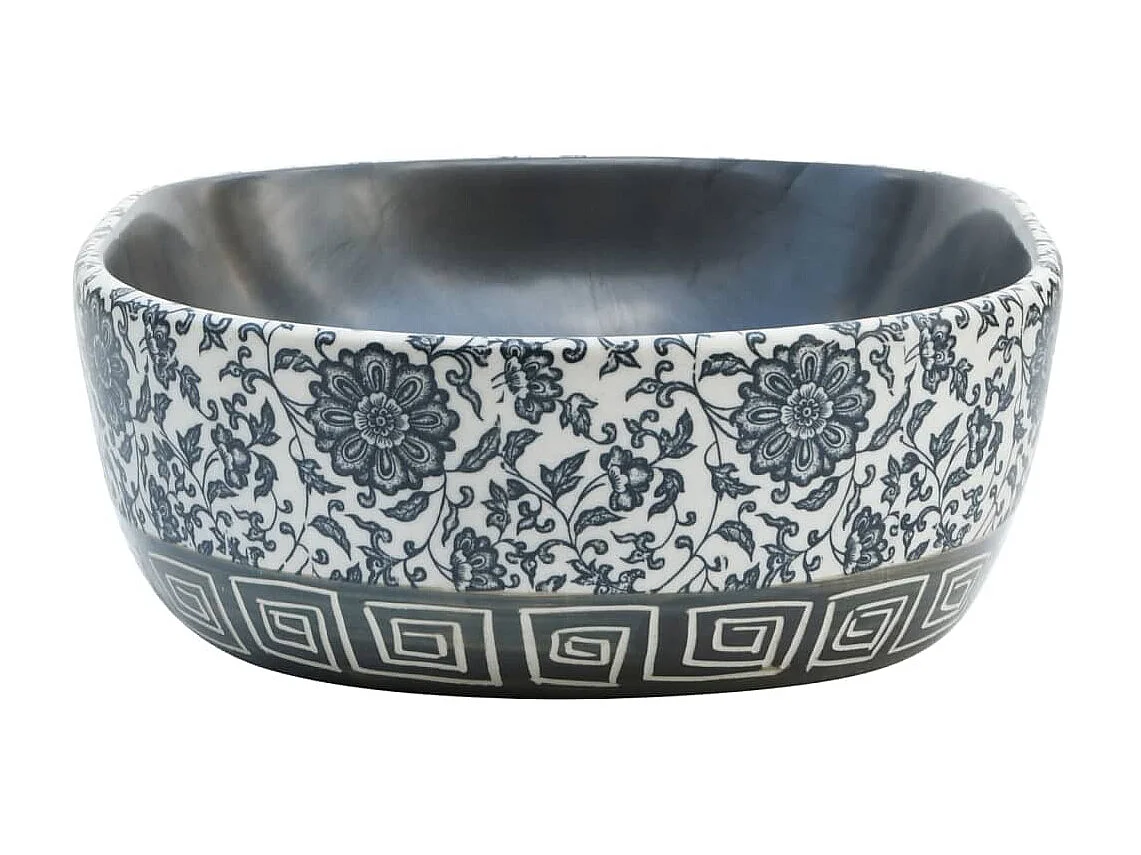 Lavatório de bancada oval 47x33x13 cm cerâmica preto e azul PT100257