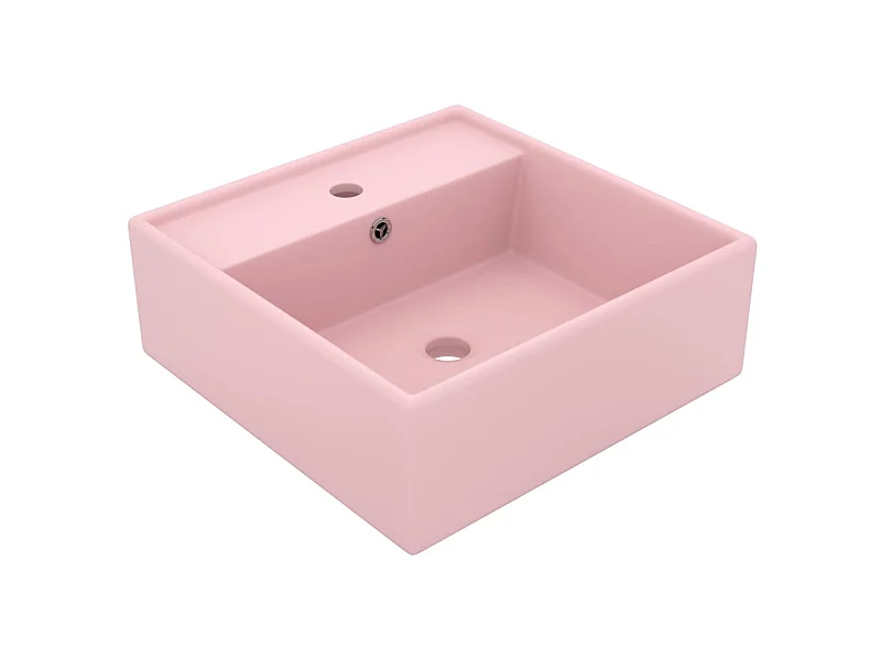 Lavabo lujoso cuadrado rebosadero cerámica rosa mate 41x41 cm ES647173