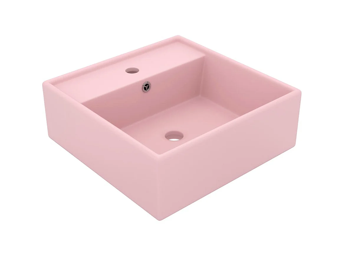 Vasque carré de luxe à trop-plein Rose mat 41x41 cm Céramique WVGQ8427