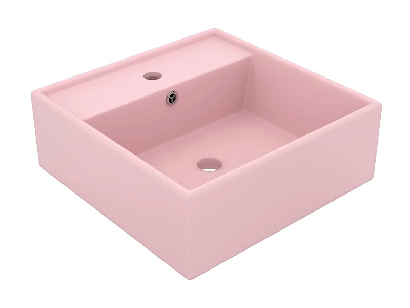 Lavabo lujoso cuadrado rebosadero cerámica rosa mate 41x41 cm ES647173