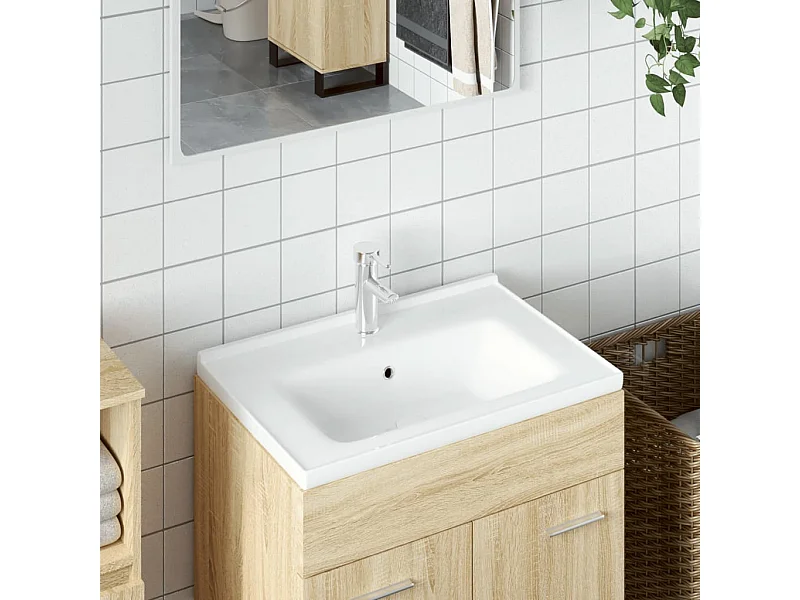 Lavatório casa de banho retangular 71x48x19,5cm cerâmica branco PT118106