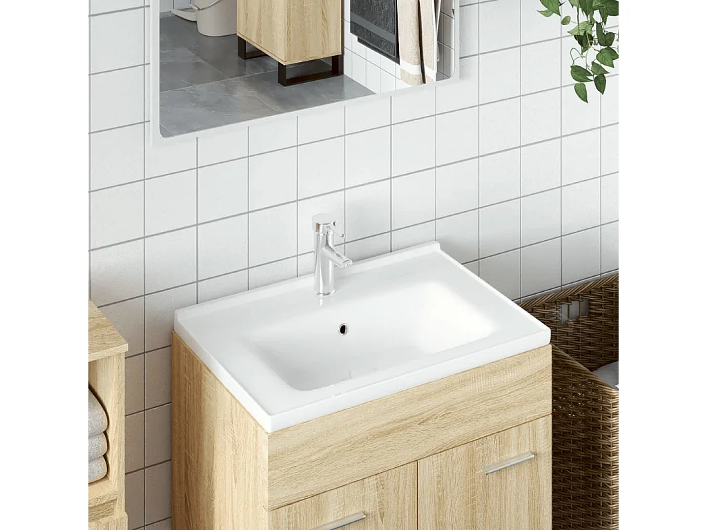 Lavatório casa de banho retangular 71x48x19,5cm cerâmica branco PT118106