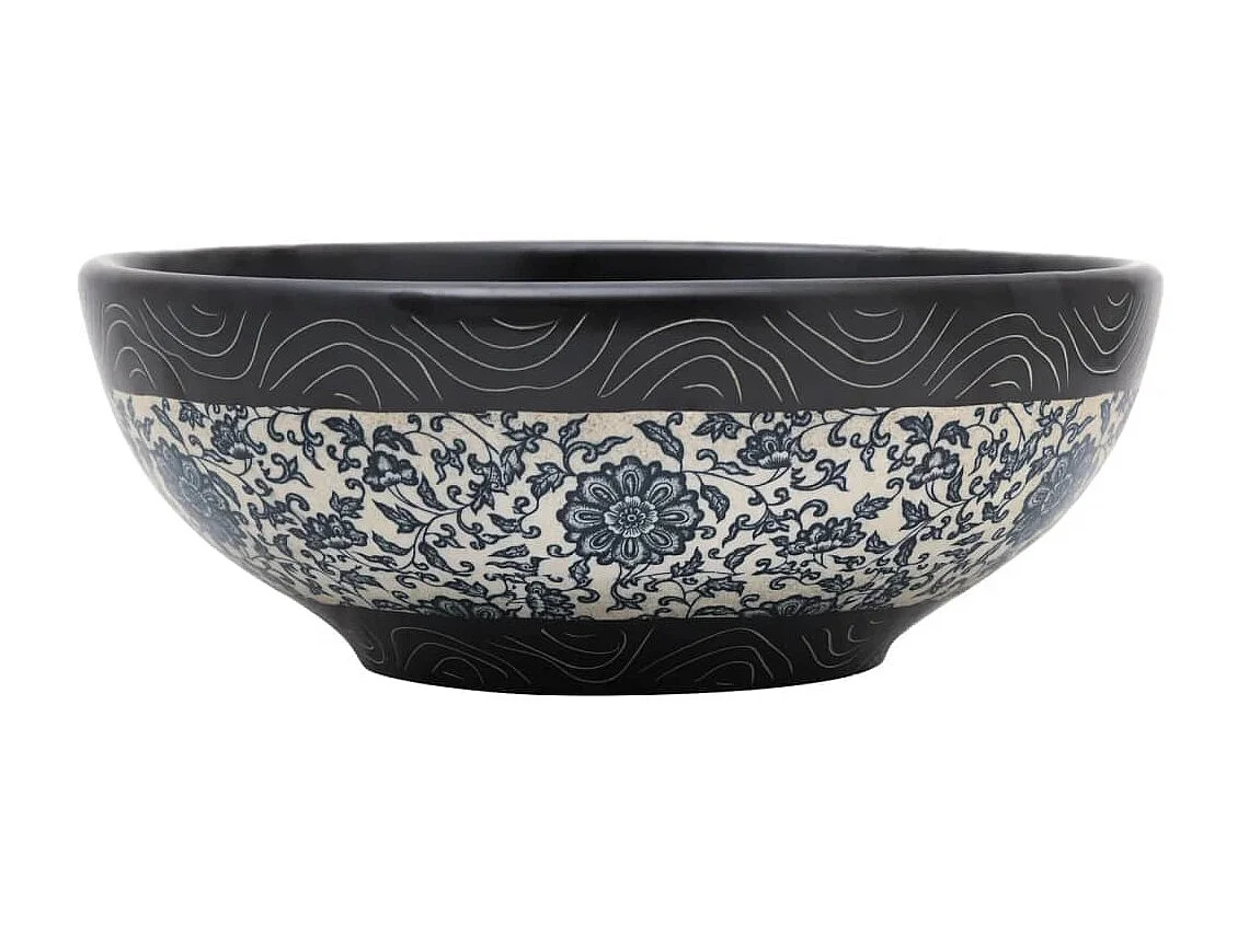 Lavatório de bancada redondo Φ41x14 cm cerâmica preto e azul PT257050