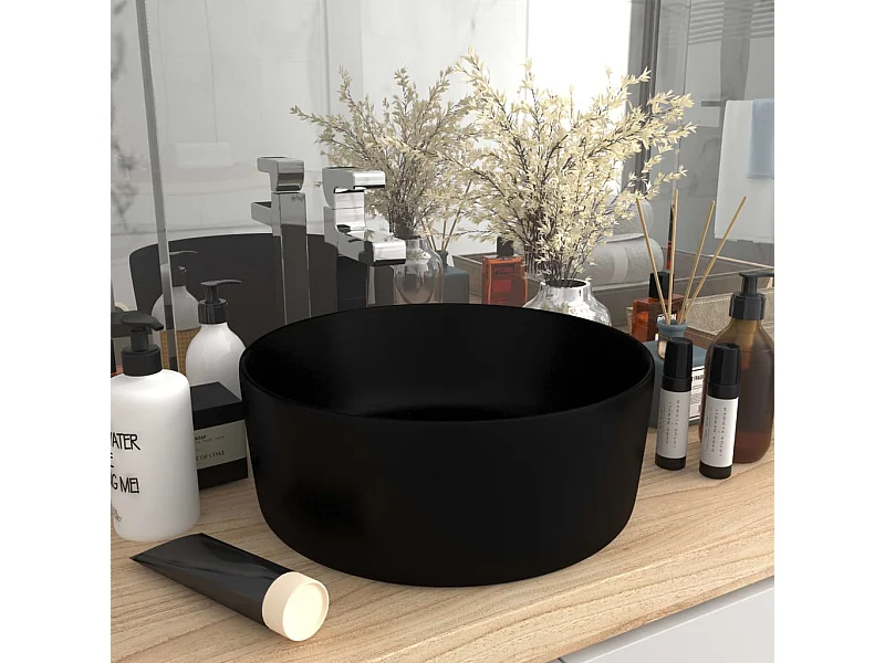 Lavatório luxuoso redondo 40x15 cm cerâmica preto mate PT670094